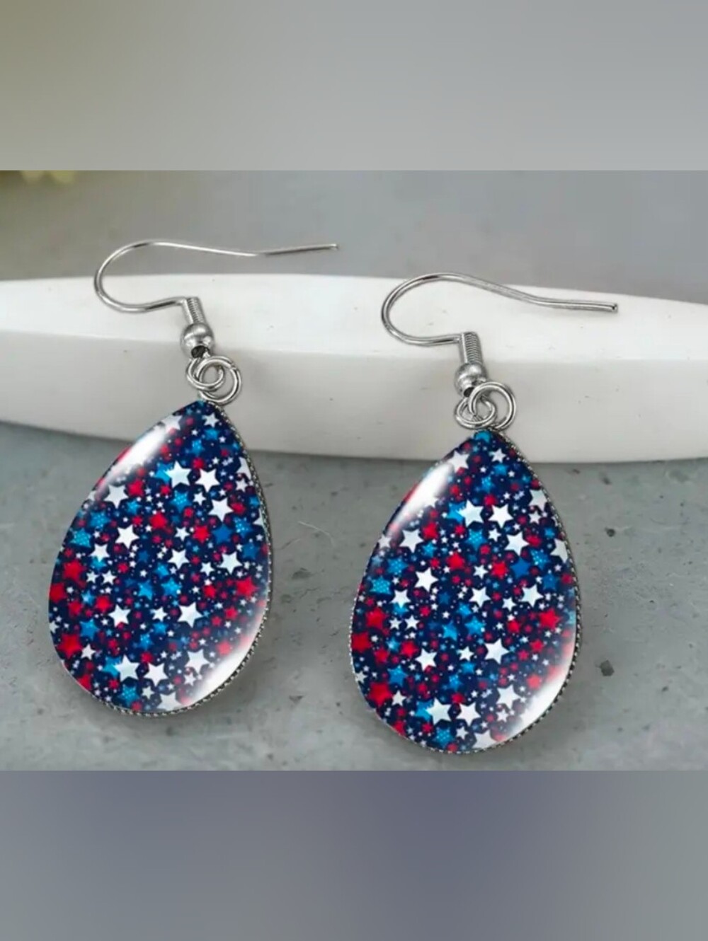 $8 Each Or Bundle 5/$20 Teardrop Patriotic Star Pattern Dangle Earrings